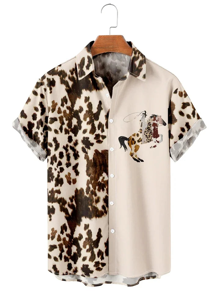 Retro Knight Casual Leopard Patchwork Shirt/ hawaiian shirt for men/ hawaiian shirts near me