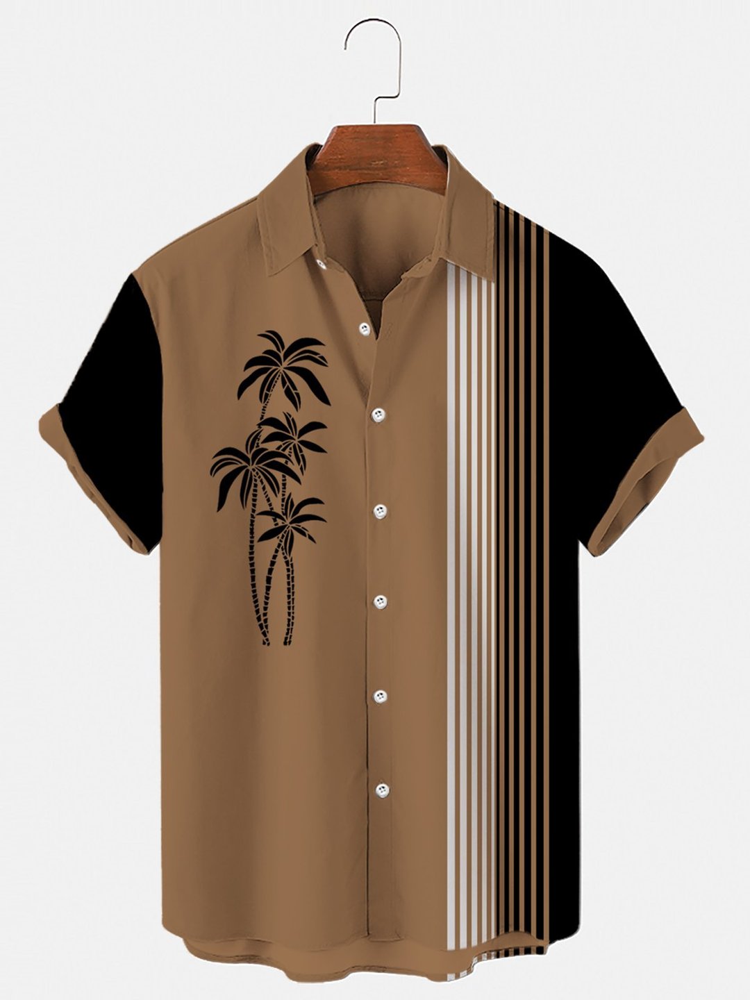 Men''s Simple Hawaiian Coconut Stripe Patchwork Casual Shirt