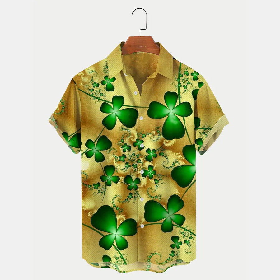 St. Patrick''s Day Shamrock Print Men''s Hawaiian Shirt/ Hawaiian shirt for Men and women