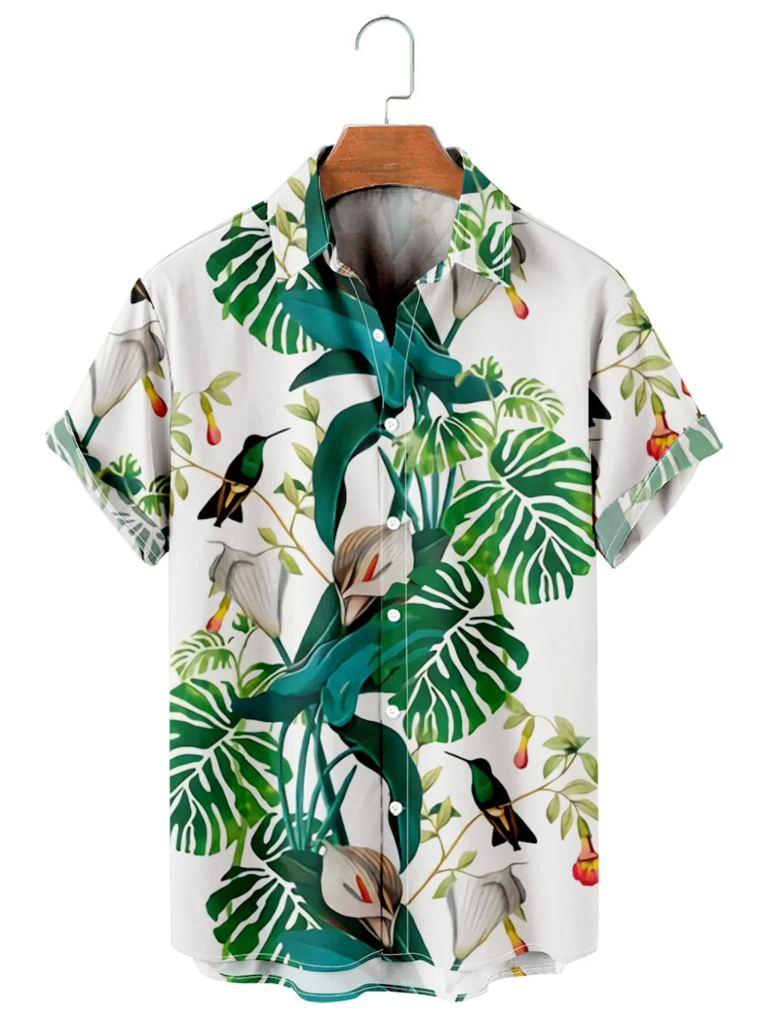 Men''s Tropical Hawaiian Floral Print Cotton Shirt
