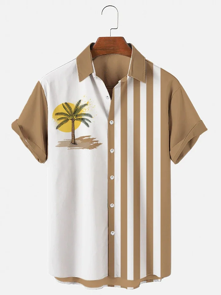 Men''s Vintage Palm Tree Print Casual Short Sleeve hawaiian Shirt