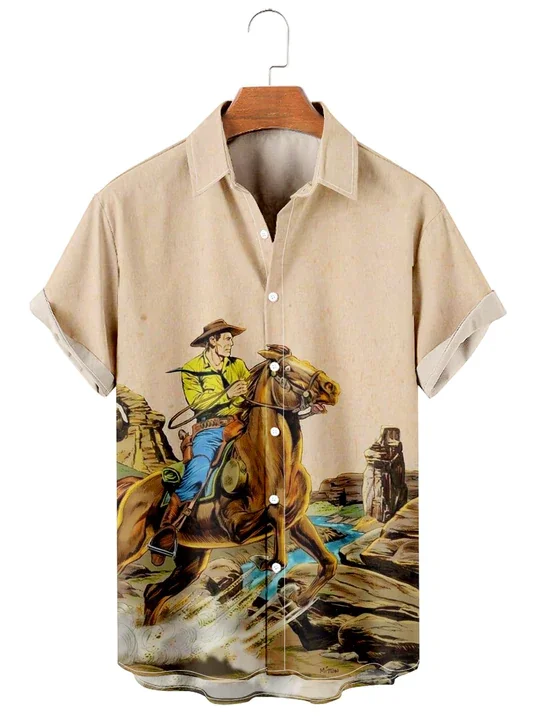 Men''s Vintage Western Denim Casual hawaiian Shirt