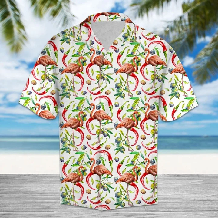 Messy Chili Peppers And Flamingo Hawaiian Shirt