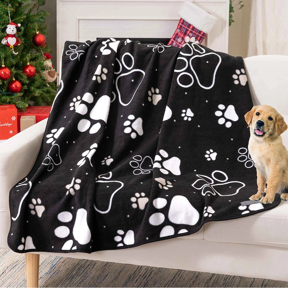 Magical Midnight Paws- Polar Fleece Dog Blanket- Black 50″ x 60″ Large Dog Sherpa Blanket