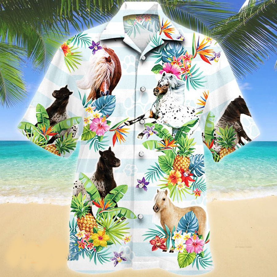 Miniature Horse 3D Hawaiian Shirt/ Gift for horse lovers/ Miniature Horse Tropical Flower Horse Lovers Hawaii shirt
