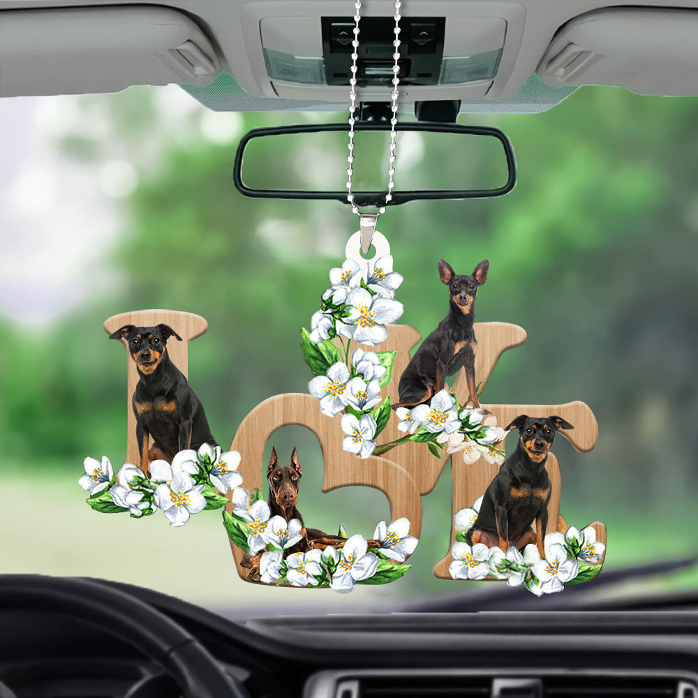 Miniature Pinscher Love Flowers Dog Lover Car Hanging Ornament Gift For Dog Lovers