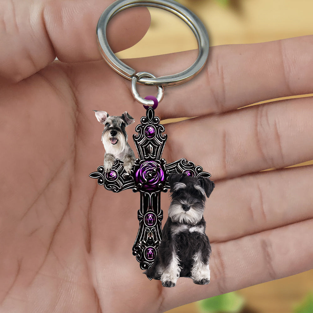 Miniature Schnauzer Pray For God Acrylic Keychain Dog Keychain