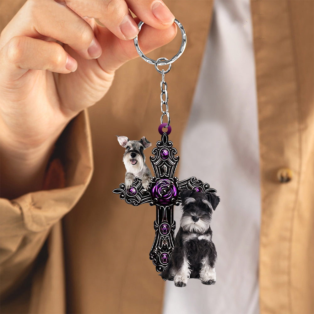 Miniature Schnauzer Pray For God Acrylic Keychain Dog Keychain