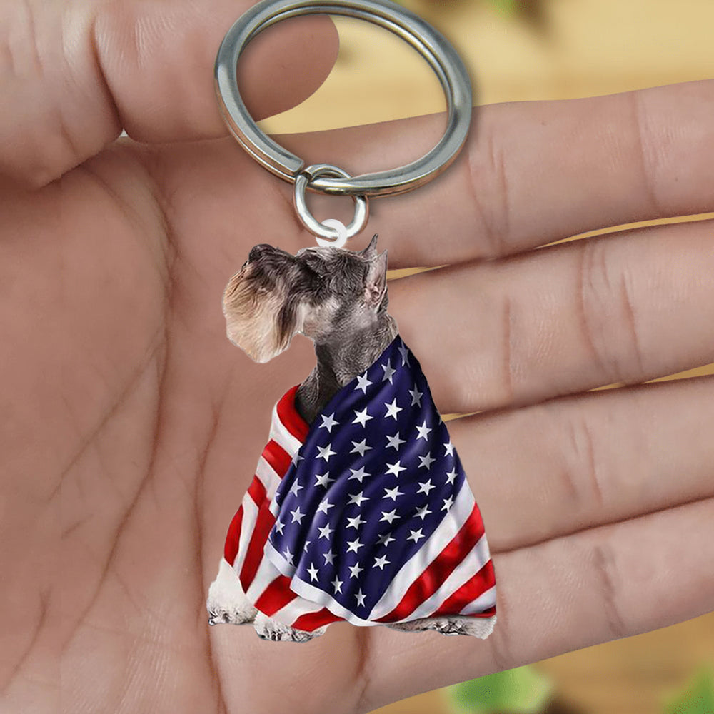 Schnauzer American Patriot Flag Acrylic Keychain Dog American Flag Keychain