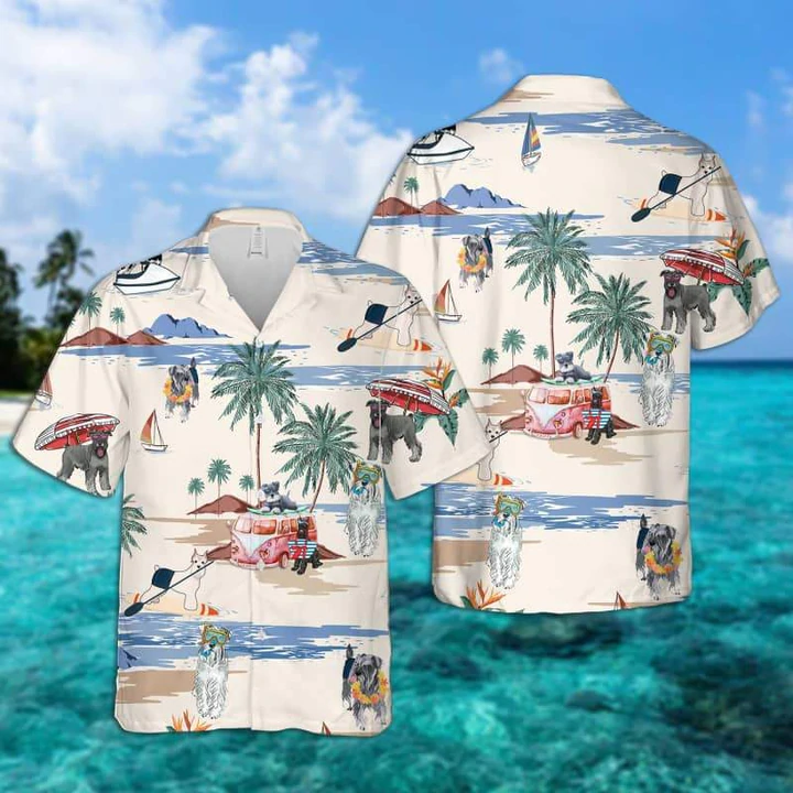 Miniature Schnauzer Summer Beach Hawaiian Shirt/ Hawaiian Shirts for Men women Short Sleeve Aloha Beach Shirt