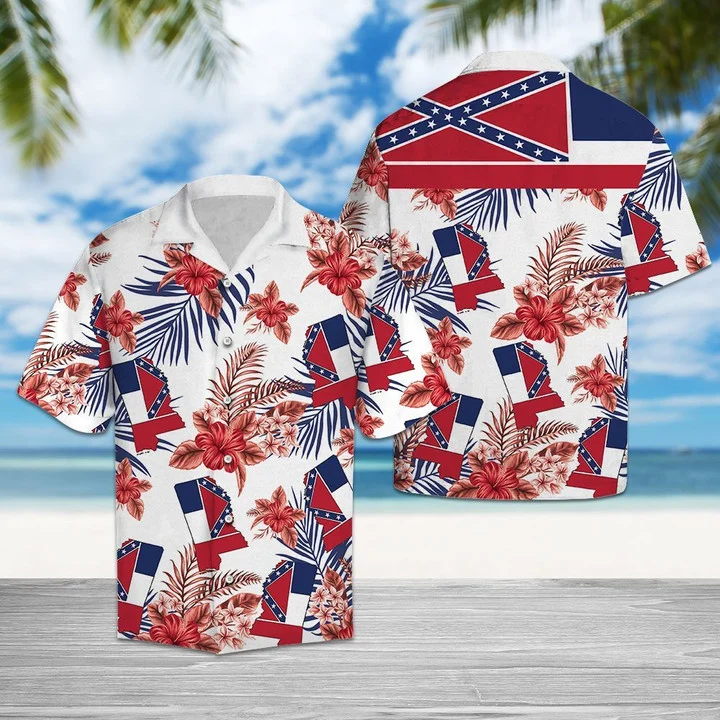 Mississippi Map With Hibiscus In White Hawaiian Shirt