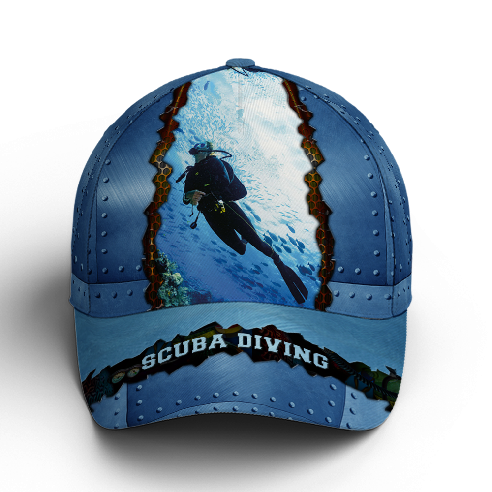 Scuba Diving Metallic Blue Baseball Cap Coolspod