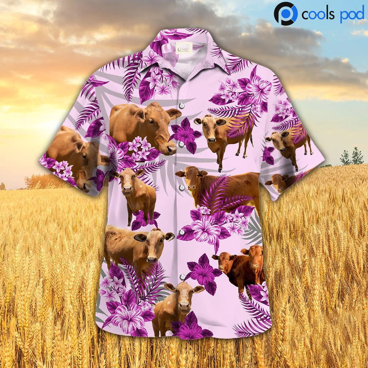 Beefmaster Hibiscus Hawaiian Shirt/ Pink Fram Hawaiian Shirts/ Cute Cow Hawaii Shirt Men Women