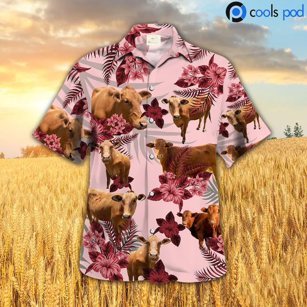 Beefmaster Hibiscus Hawaiian Shirt/ Red Farm Hawaii Shirt/ Cow Hawaiian Shirts