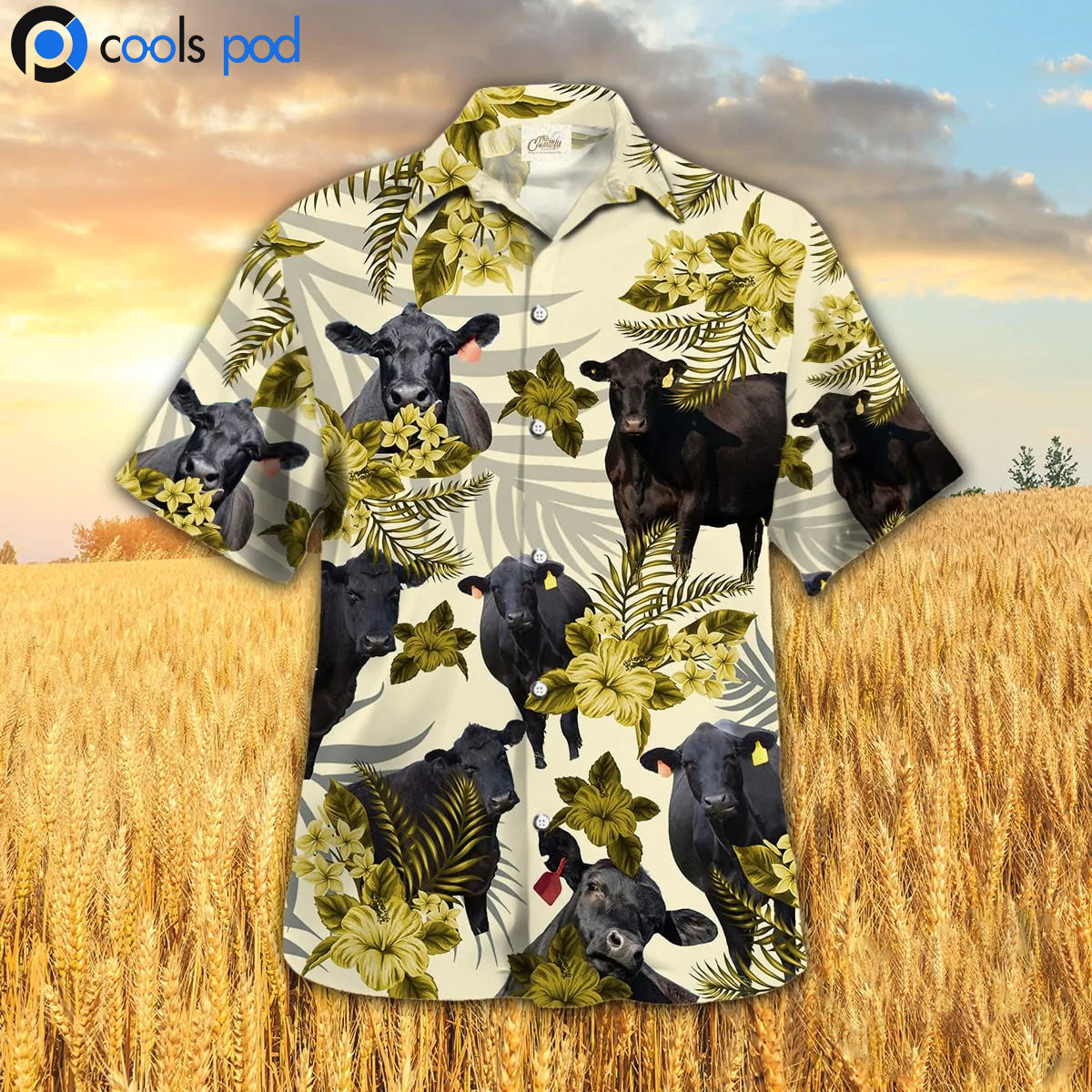 Black Angus Hibiscus Hawaiian Shirt/ Yellow Cow Hawaiian Shirt For Men Women/ Farm Hawaii Shirts