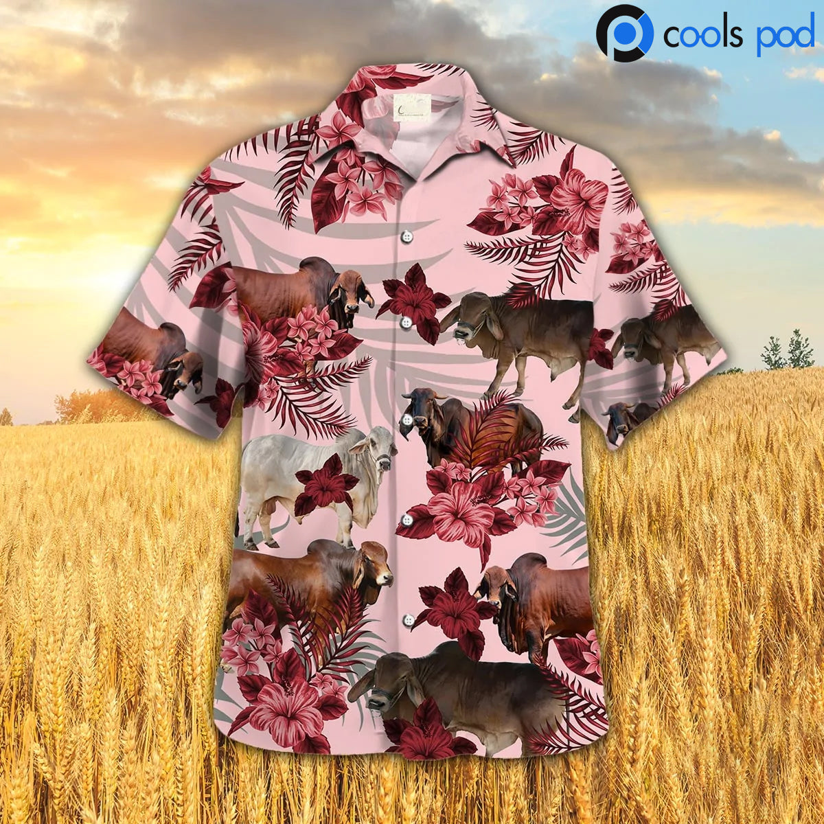 Brahman Hibiscus Hawaiian Shirt/ Red Farm Cow Hawaiian Shirt/ Hawaiian Shirt Men Women