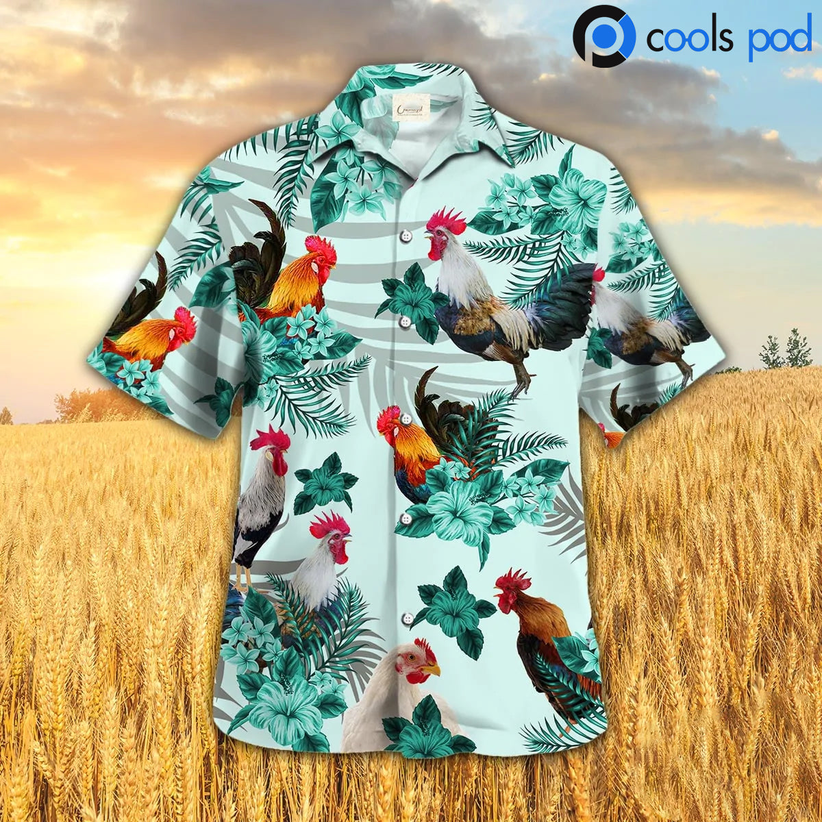 Chicken Hibiscus Hawaiian Shirt/ Rooster Green Hawaii Shirt/ Chicken Lover Gifts