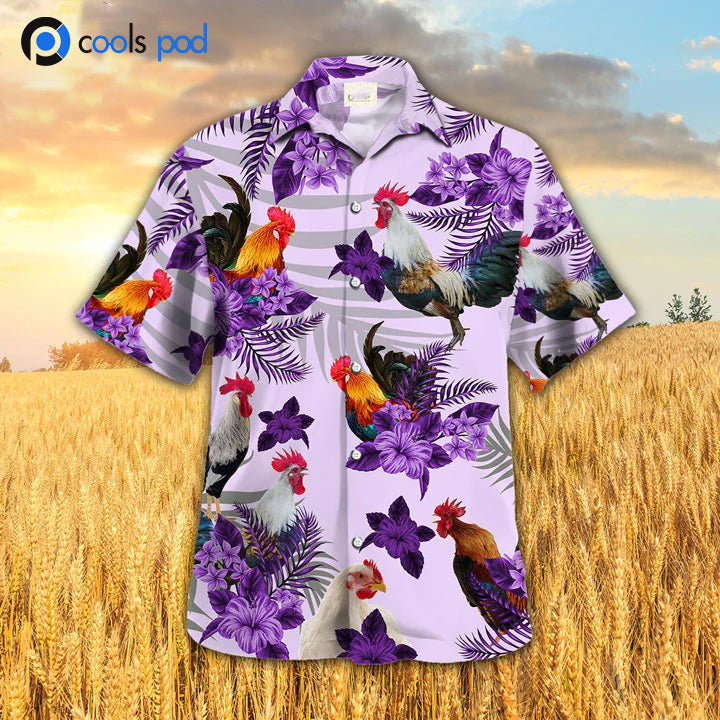 Chicken Hibiscus Hawaiian Shirt/ Rooster Hawaii Shirt For Men Women