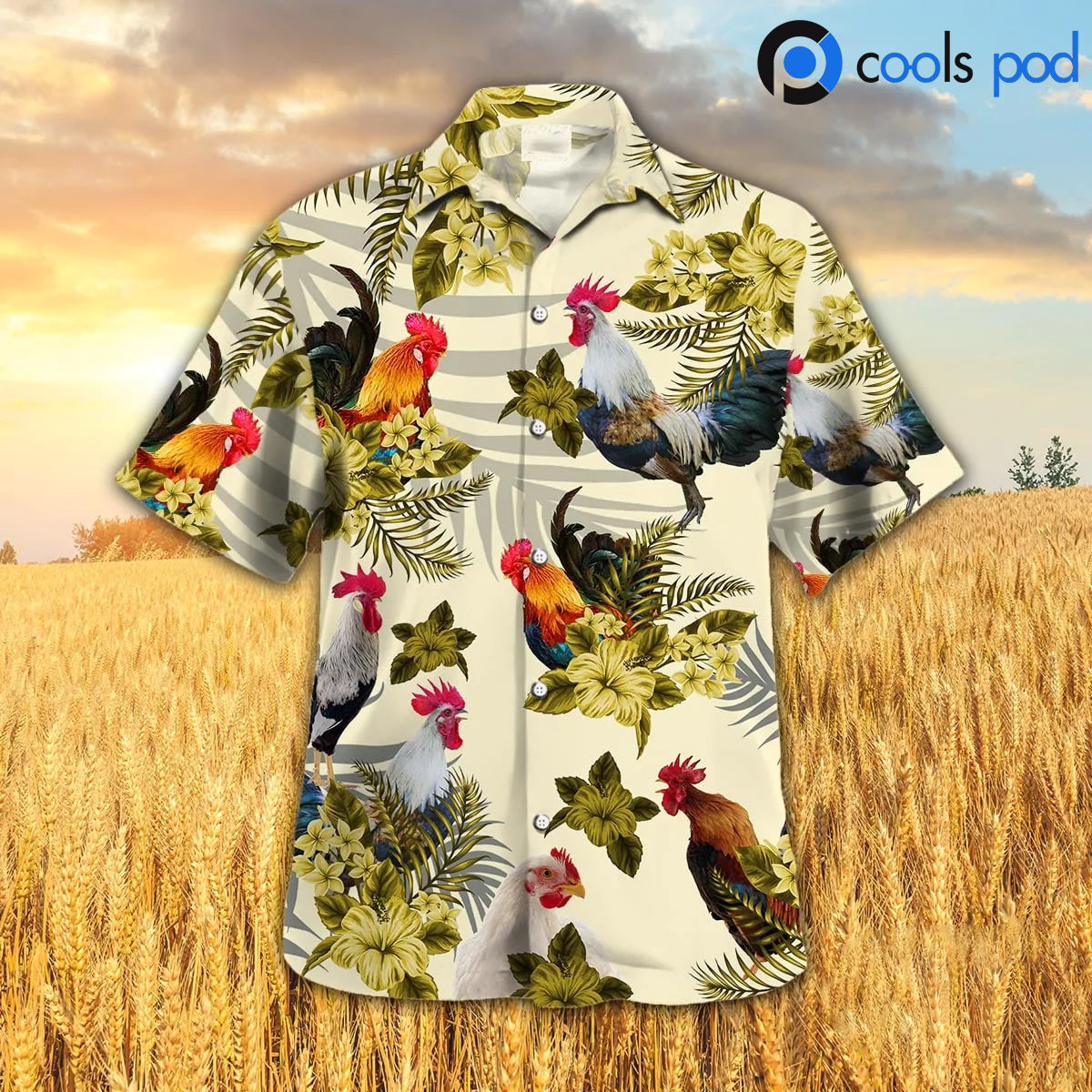 Chicken Hibiscus Hawaiian Shirt/ Rooster Hawaiian Shirt/ Yellow Premium Hawaiian Shirt Men Women