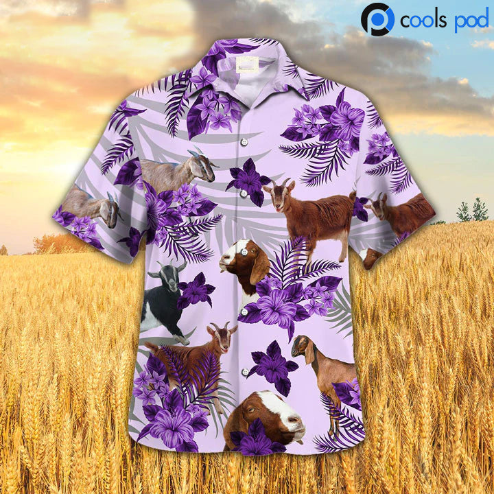 Goat Hibiscus Pattern Hawaiian Shirt/ Goat Hawaiian Shirt For Men Women