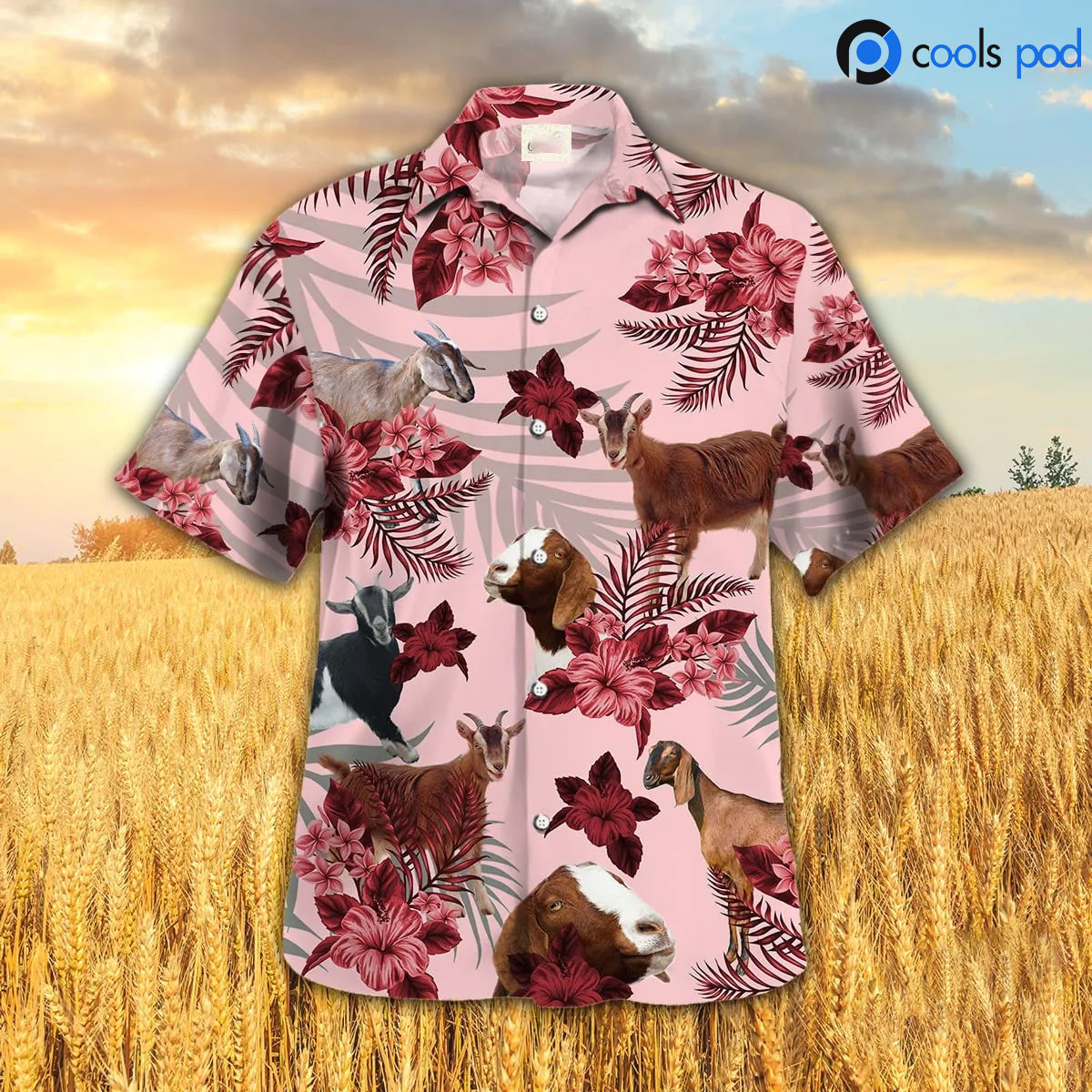Goat Hibiscus Pattern Red Hawaiian Shirt/ Goat Hawaiian Shirt/ Gift For Goat Lovers
