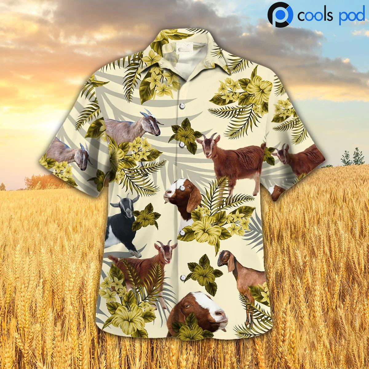 Goat Hibiscus Yellow Hawaiian Shirt/ Goat Men Hawaiian Shirt/ Goat Women Hawaiian Shirts