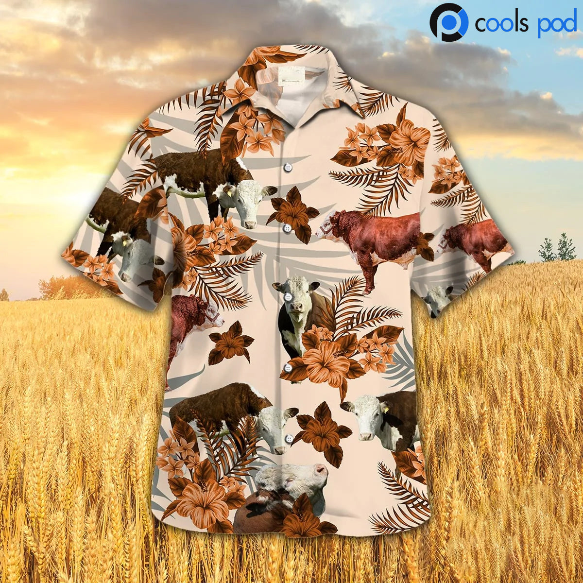 Hereford Hibiscus Hawaiian Shirt/ Orange Farm Hawaii Aloha Beach Shirt For Men Women