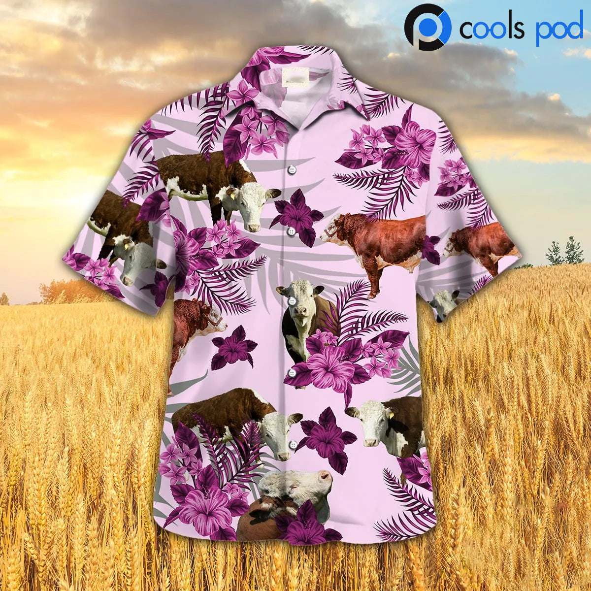 Hereford Hibiscus Hawaiian Shirt/ Pink Farm Hawaii Shirt For Men Women