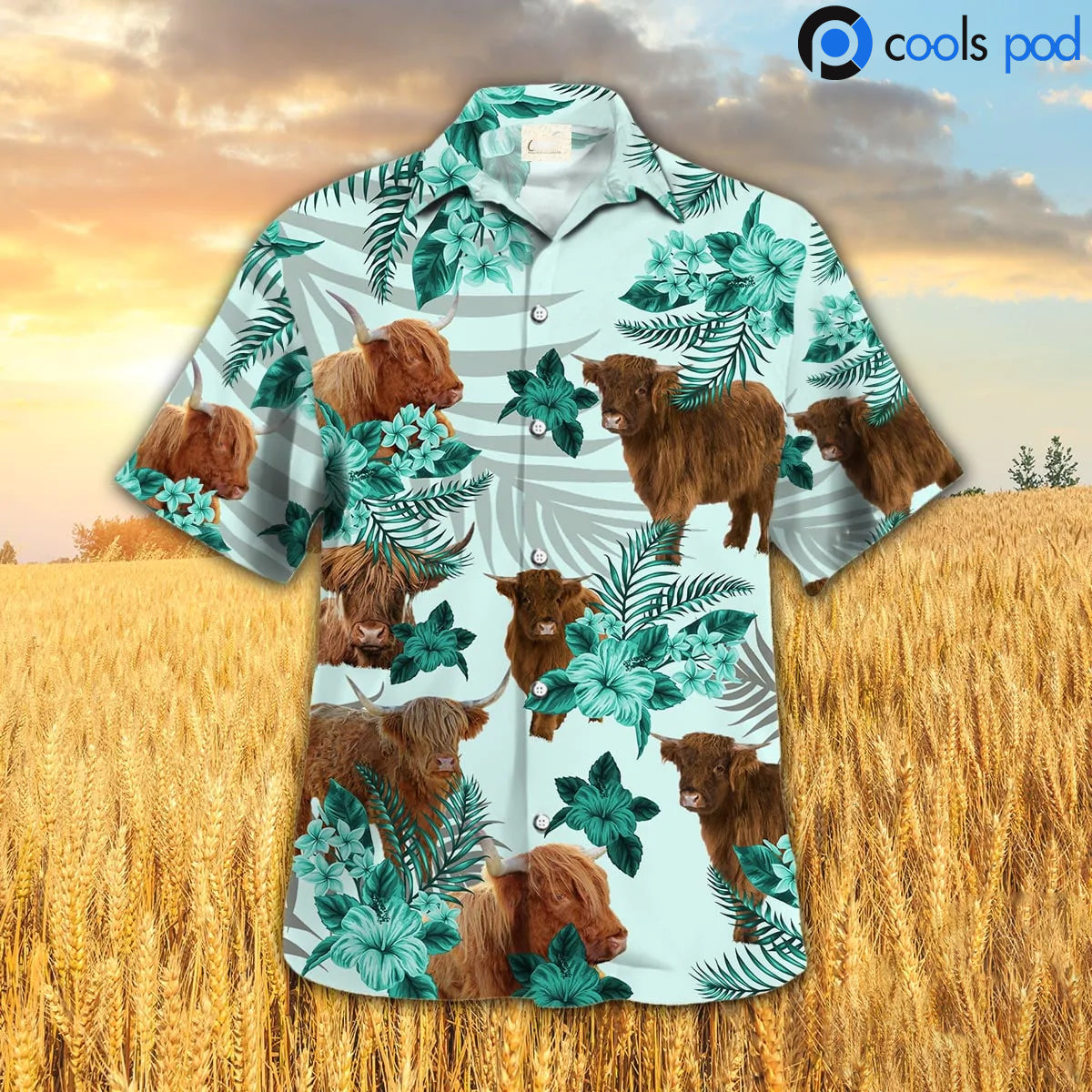 Highland Hibiscus Hawaiian Shirt/ Beautiful Cow Farm Hawaii Aloha Beach Shirt For Men Women