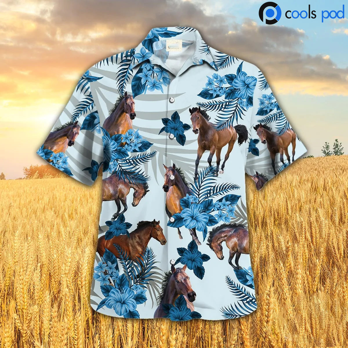 Horse Hibiscus Hawaiian Shirt/ Horse Blue Hawaii Aloha Beach Shirt For Men Women