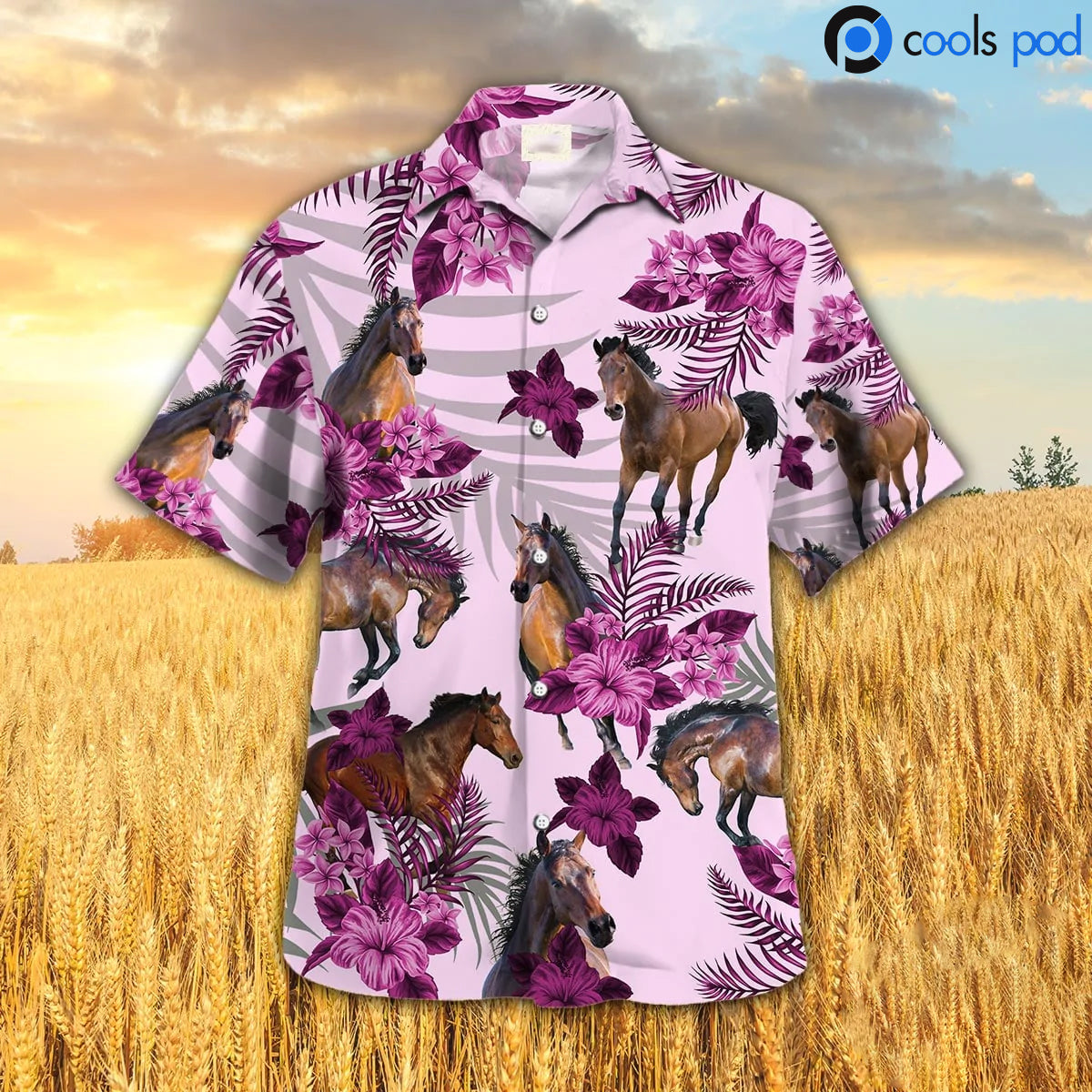 Horse Hibiscus Hawaiian Shirt/ Pink Hawaiian Shirt For Animal Lovers