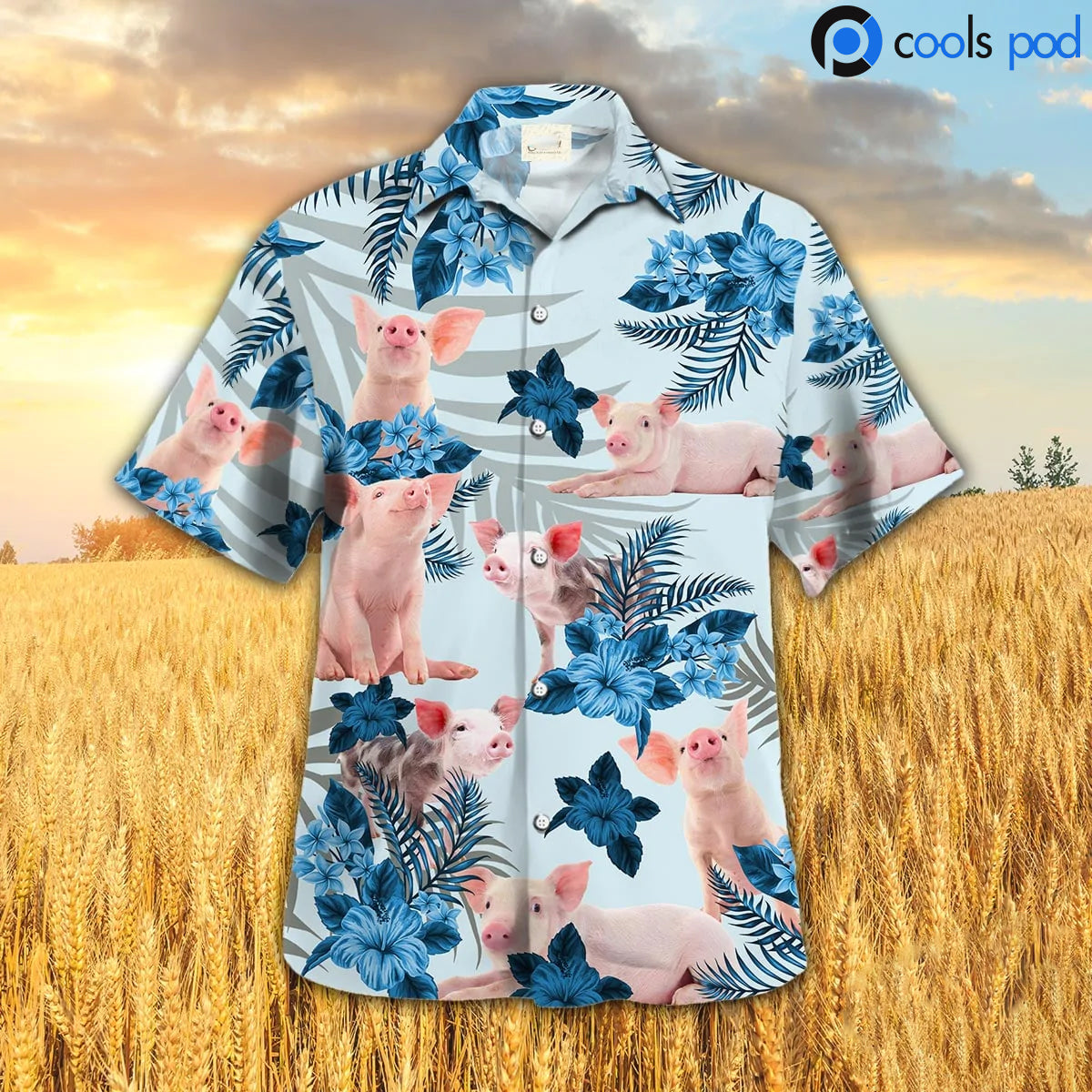 Pig Blue Hibiscus Hawaiian Shirt/ Hawaiian Shirt Men Women/ Gift For Pig Lovers