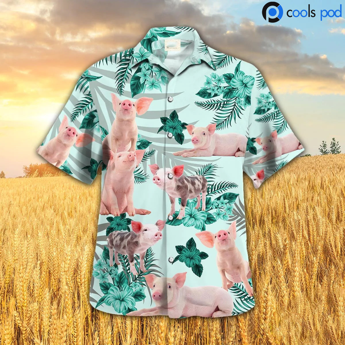 Pig Green Hibiscus Hawaiian Shirt/ Hawaiian Shirt Men Women/ Gift For Pig Lovers
