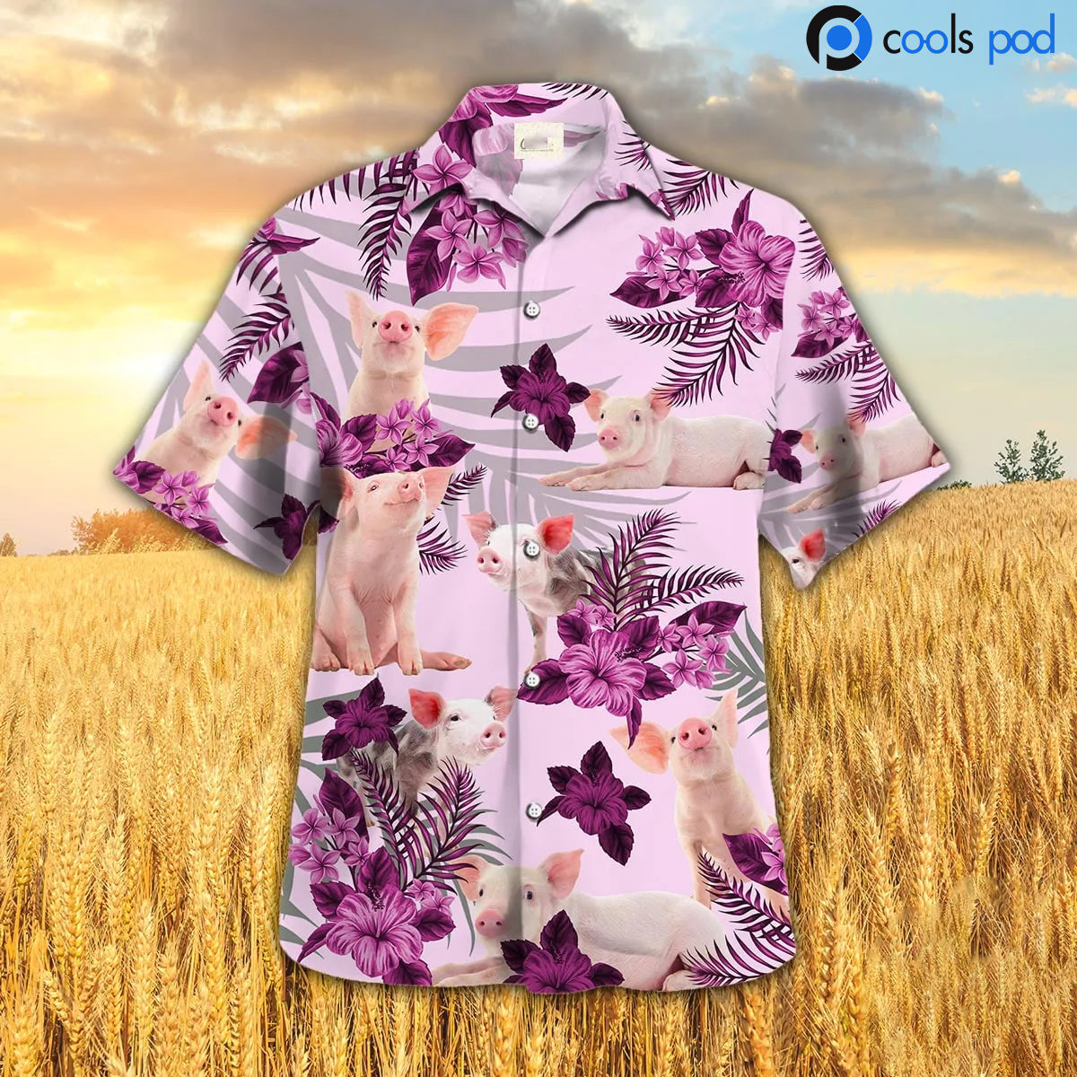 Pig Hibiscus Pink Hawaiian Shirt/ Cute Pig All Over Printed Hawaii Shirts