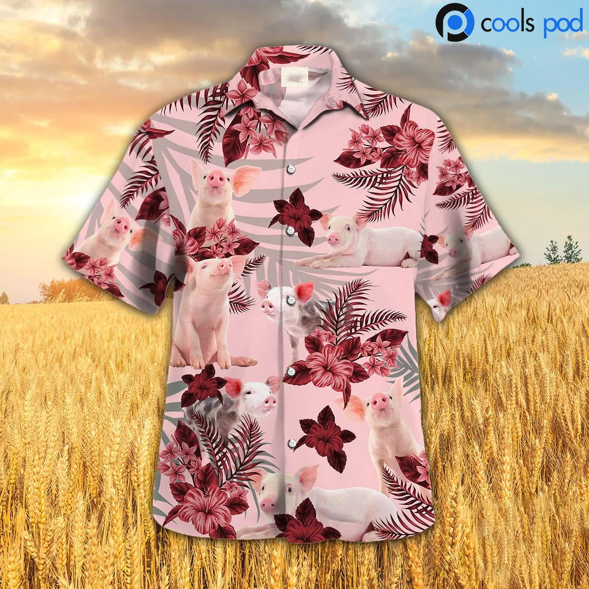 Pig Hibiscus Red Hawaiian Shirt/ Cool Pig On Hawaiian Shirt/ Coolspod Farm Hawaii Shirts
