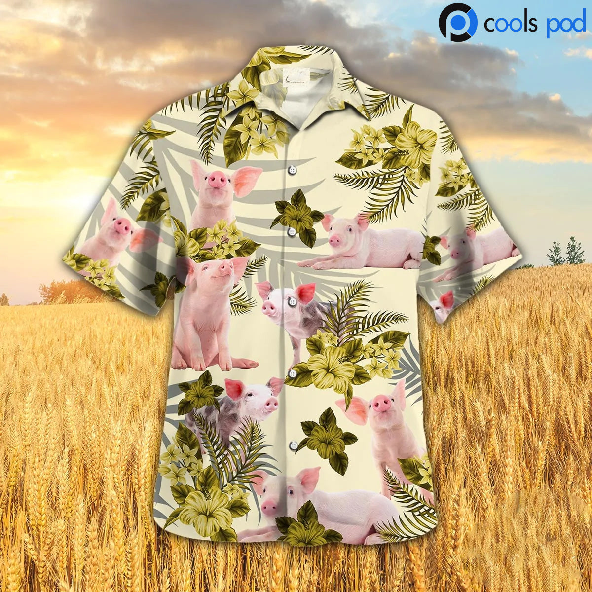 Pig Hibiscus Pattern Hawaiian Shirt/ Cute Pig Hawaiian Shirt/ Coolspod Farm Hawaii Shirts