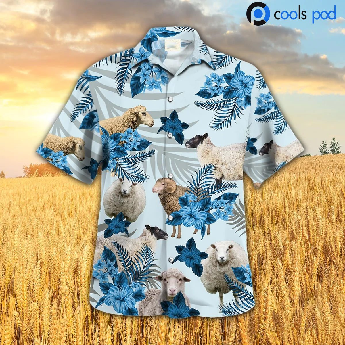Sheep Hibiscus Blue Pattern Hawaiian Shirt/ Farm Hawaiian Shirt For Men Women/ Best Summer Hawaii Shirts