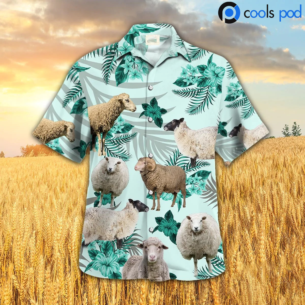Sheep Hibiscus Green Pattern Hawaiian Shirt/ Cute Sheep Hawaiian Shirt For Men Women