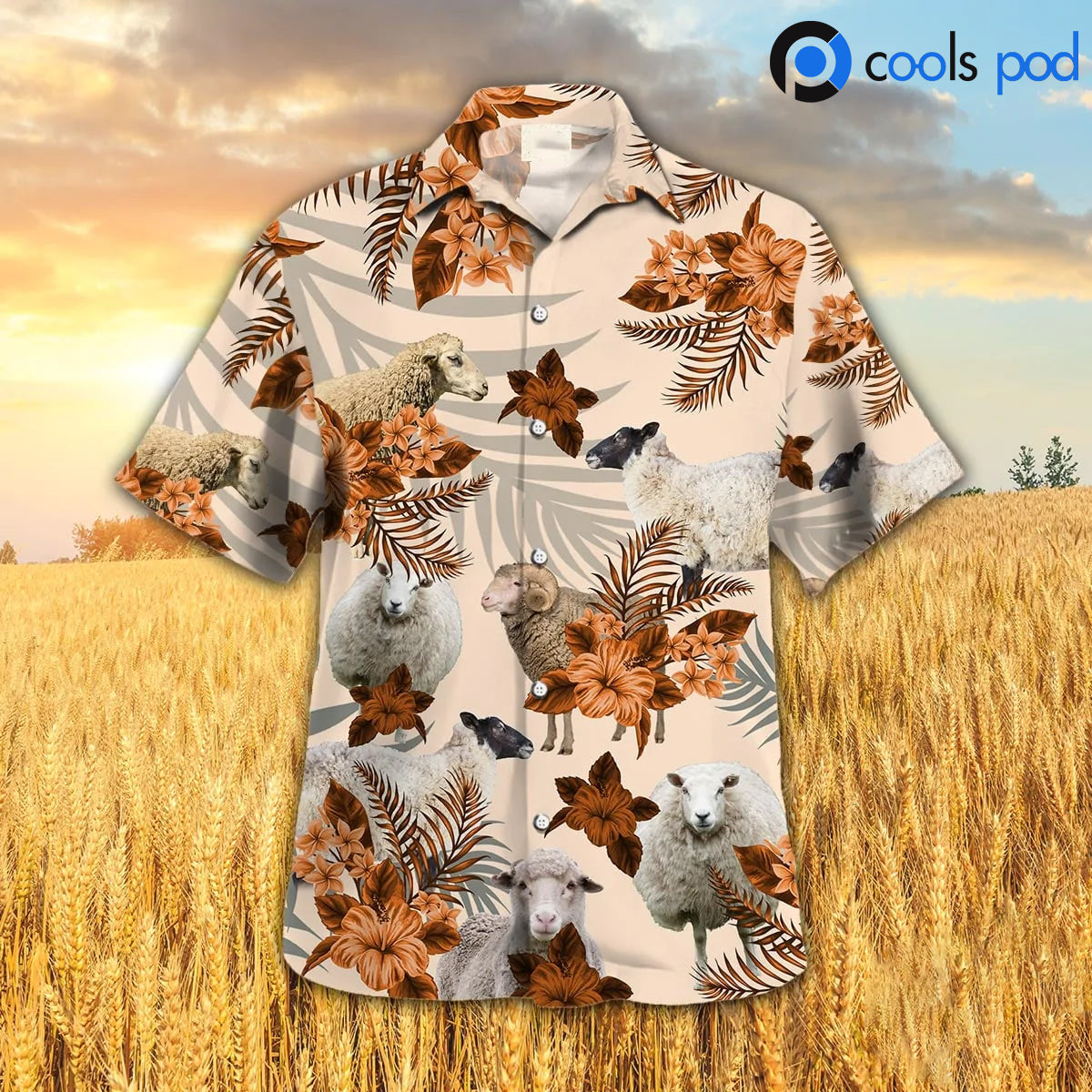 Sheep Hibiscus Orange Pattern Hawaiian Shirt/ Coolspod Sheep Hawaiian Shirt For Men Women