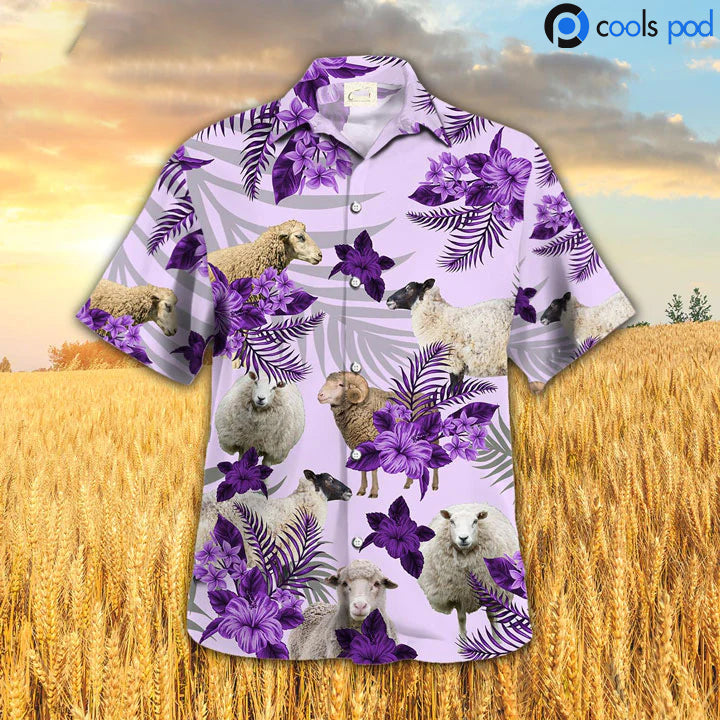 Sheep Hibiscus Hawaiian Shirt/ Farm Hawaiian Shirt For Men Women/ Cute Summer Hawaii Shirts