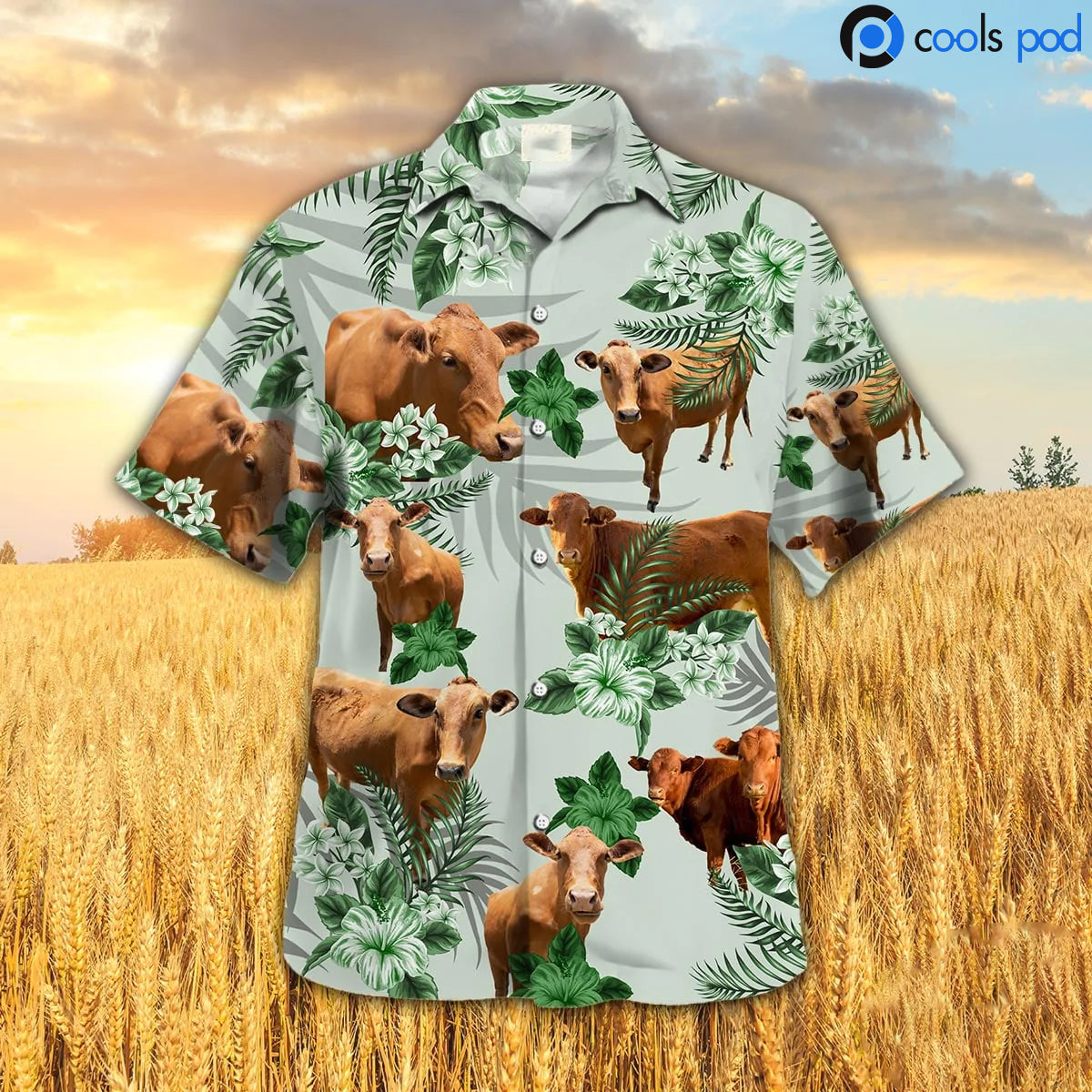 Beefmaster Hibiscus Hawaiian Shirt/ Cool Cow Hawaii Shirt/ Best Hawaiian Shirts For Him Her