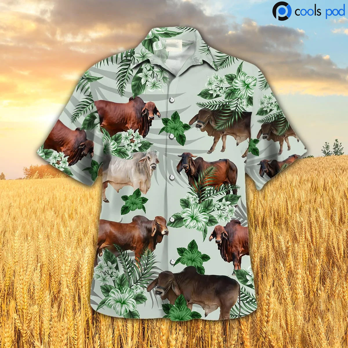 Brahman Hibiscus Hawaiian Shirt/ Farm Cow Hawaiian Shirt/ Hawaiian Shirt Premium