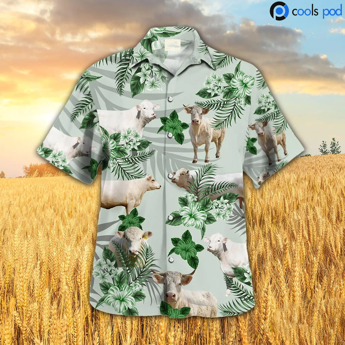 Charolais Hibiscus Hawaiian Shirt/ Cow Farm Hawaiian Shirts Men Women