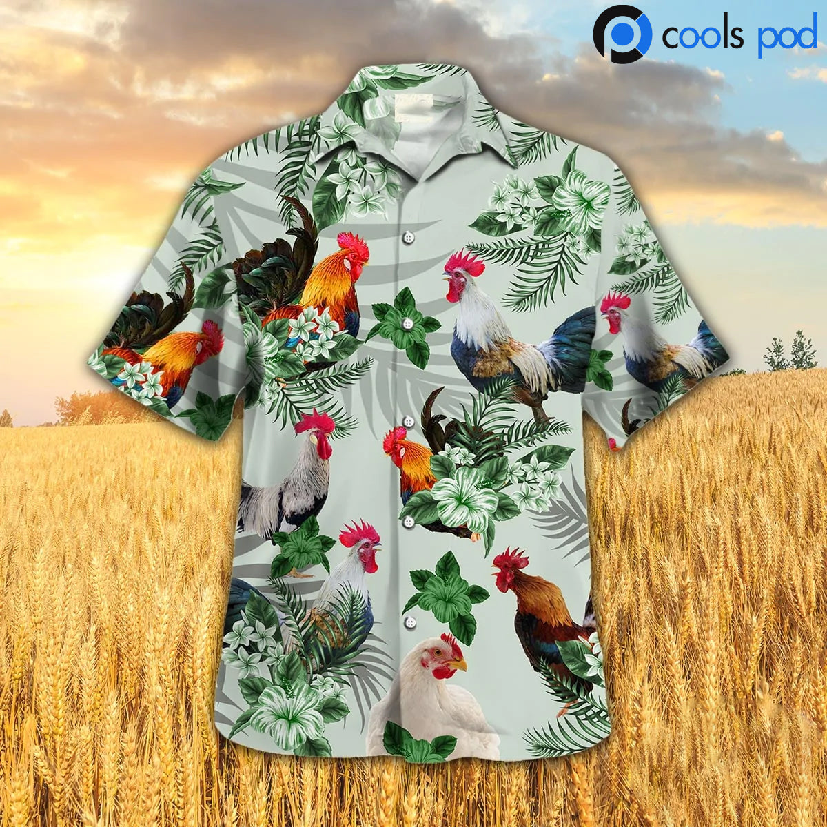 Chicken Hibiscus Hawaiian Shirt/ Rooster Hawaiian Shirt/ Cool Animal Farm Hawaii Shirt