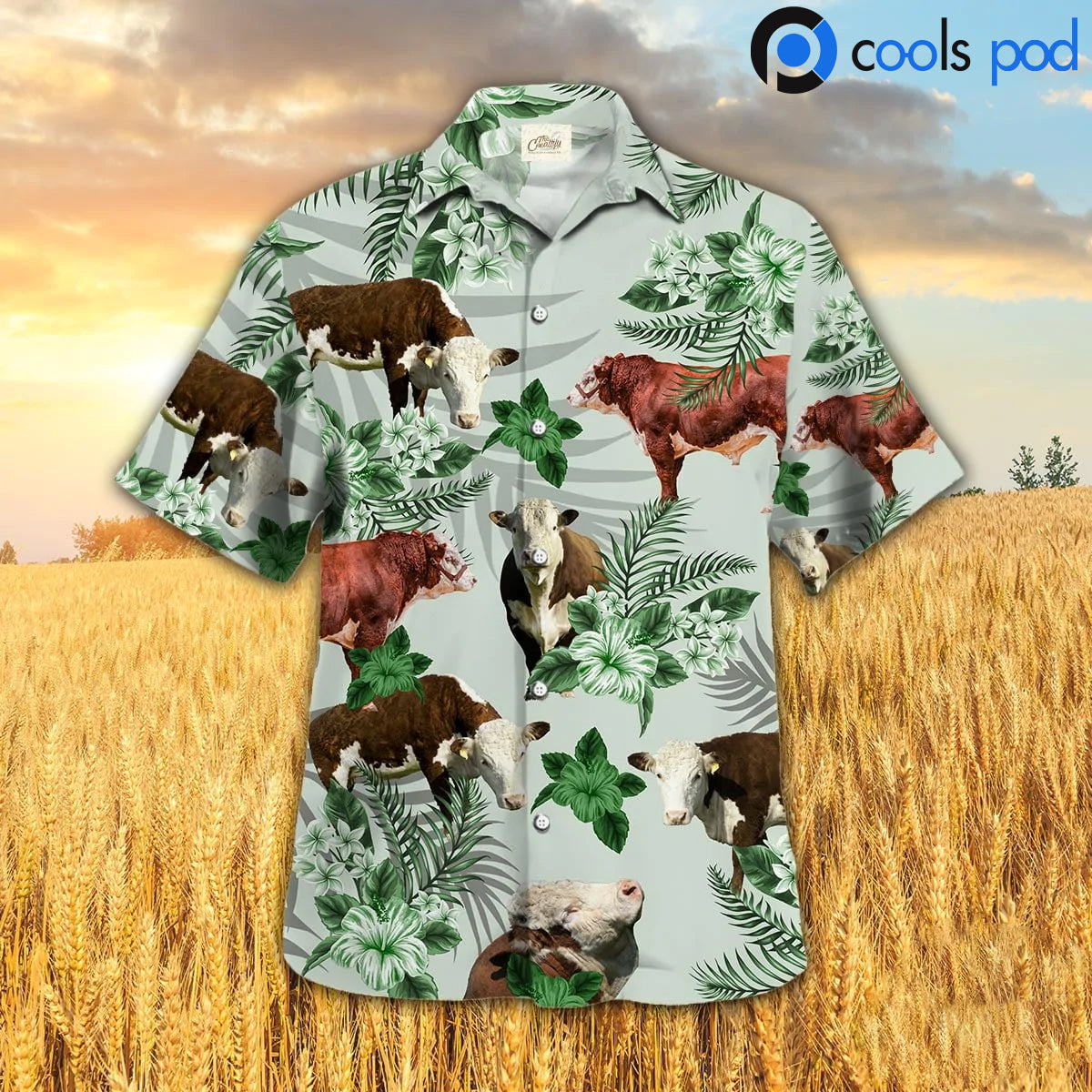 Hereford Hibiscus Hawaiian Shirt/ Green Cute Hawaiian Shirts For Men Women