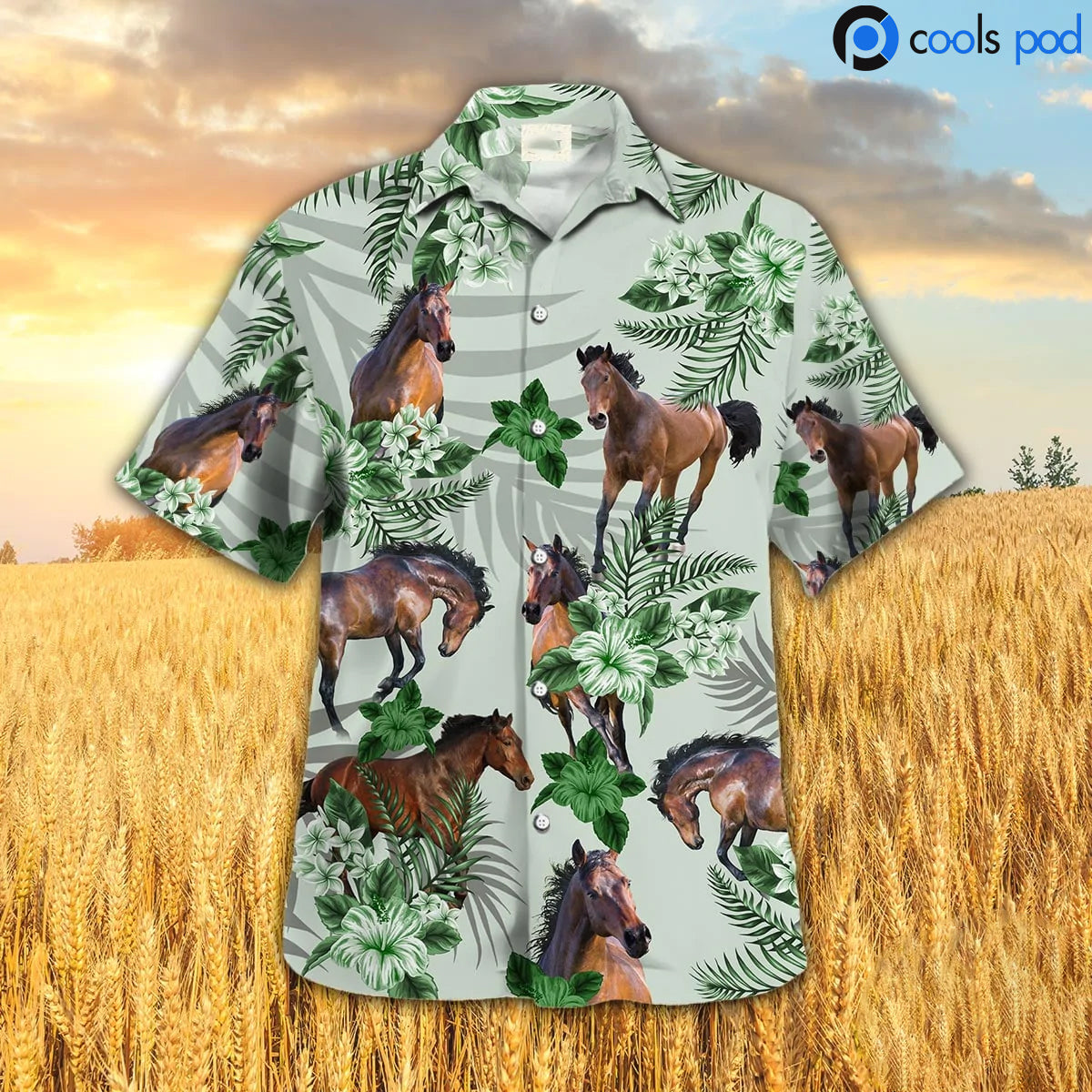 Horse Hibiscus Tropical Hawaiian Shirt/ Hawaiian Shirts Men Women