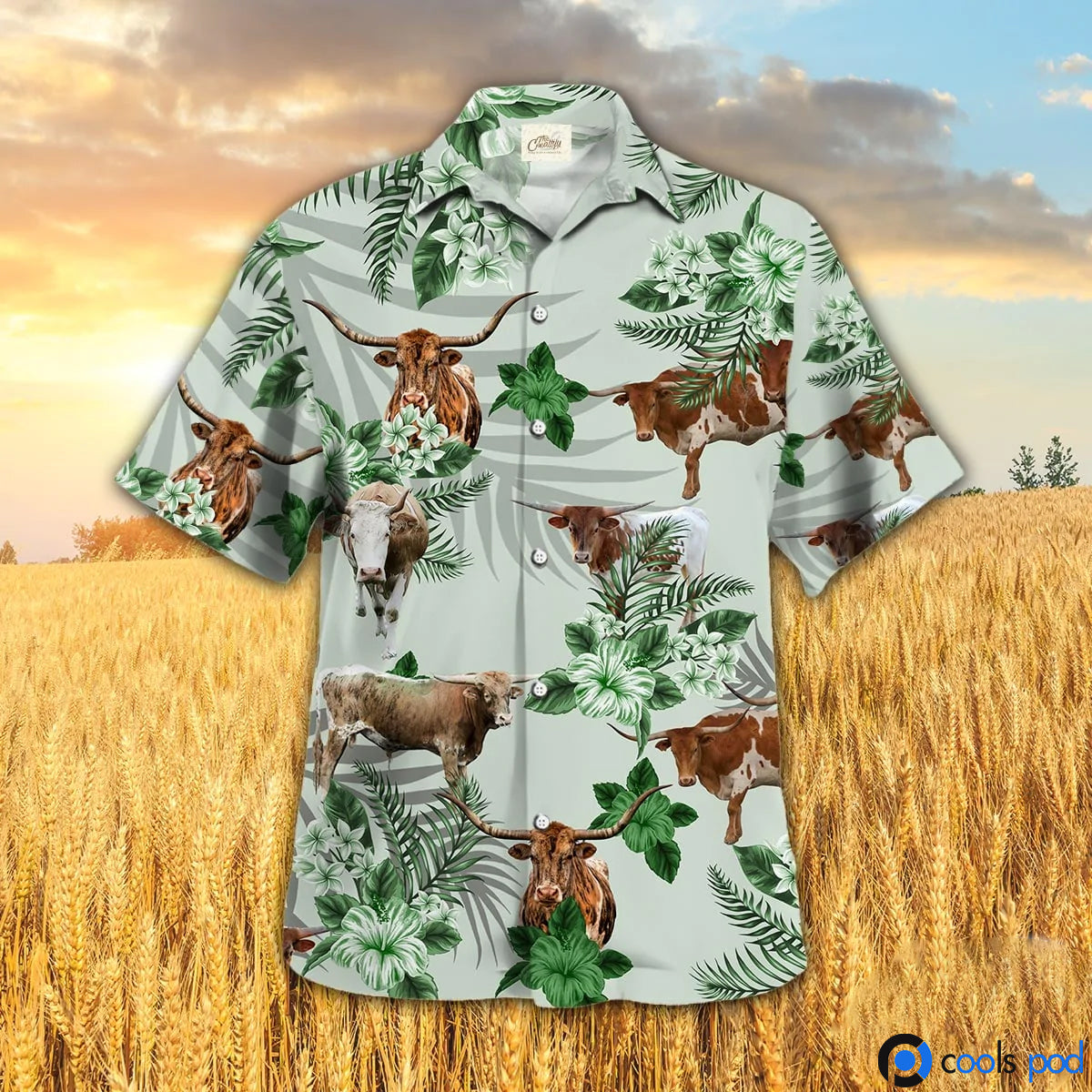 Texas Longhorn Hibiscus Hawaiian Shirt/ Cow Farm Hawaiian Shirt/ Best Hawaii Aloha Beach Shirt Men Women