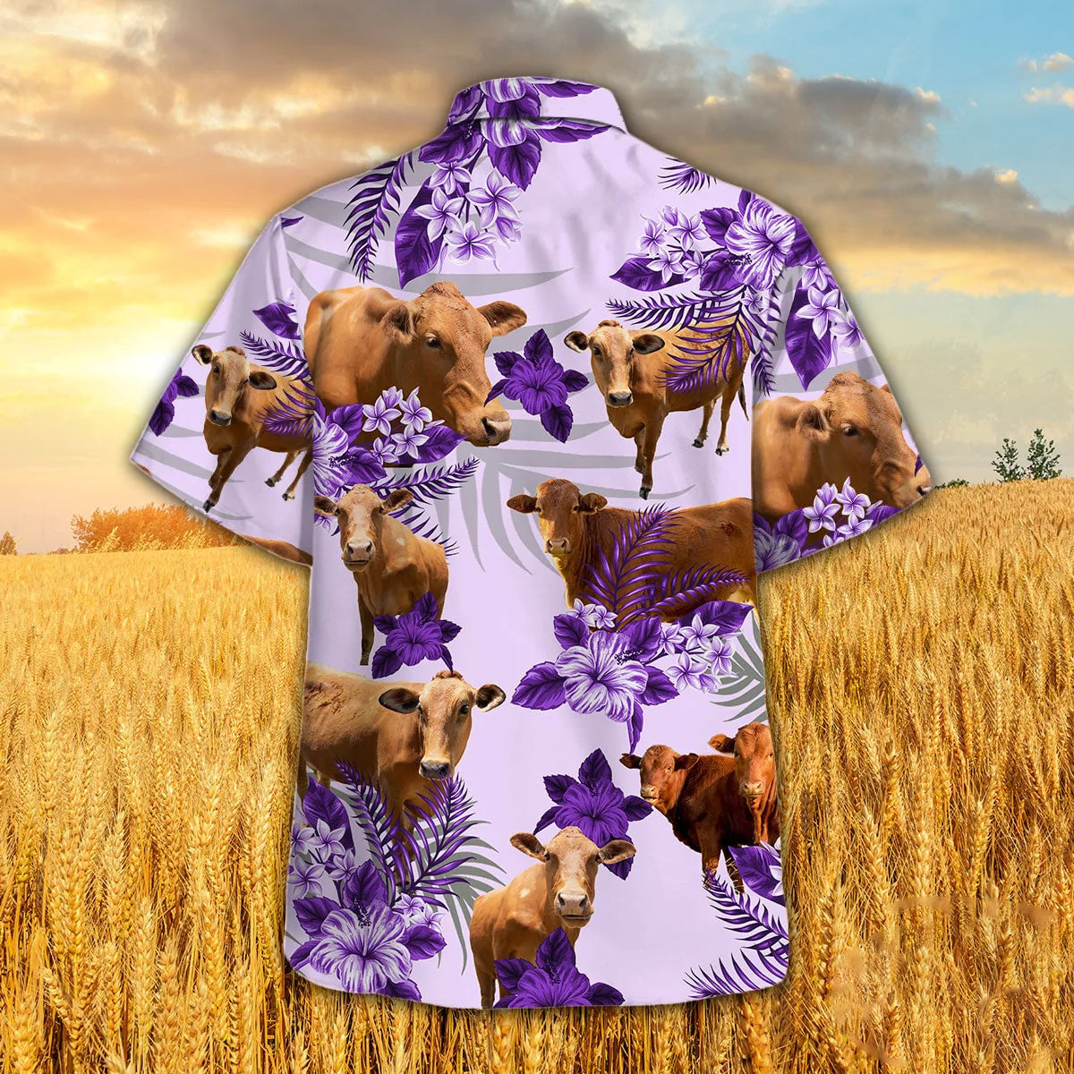 Beefmaster Hibiscus Hawaiian Shirt/ Purple Cow Hawaiian Shirts/ Farm Hawaii Aloha Shirts