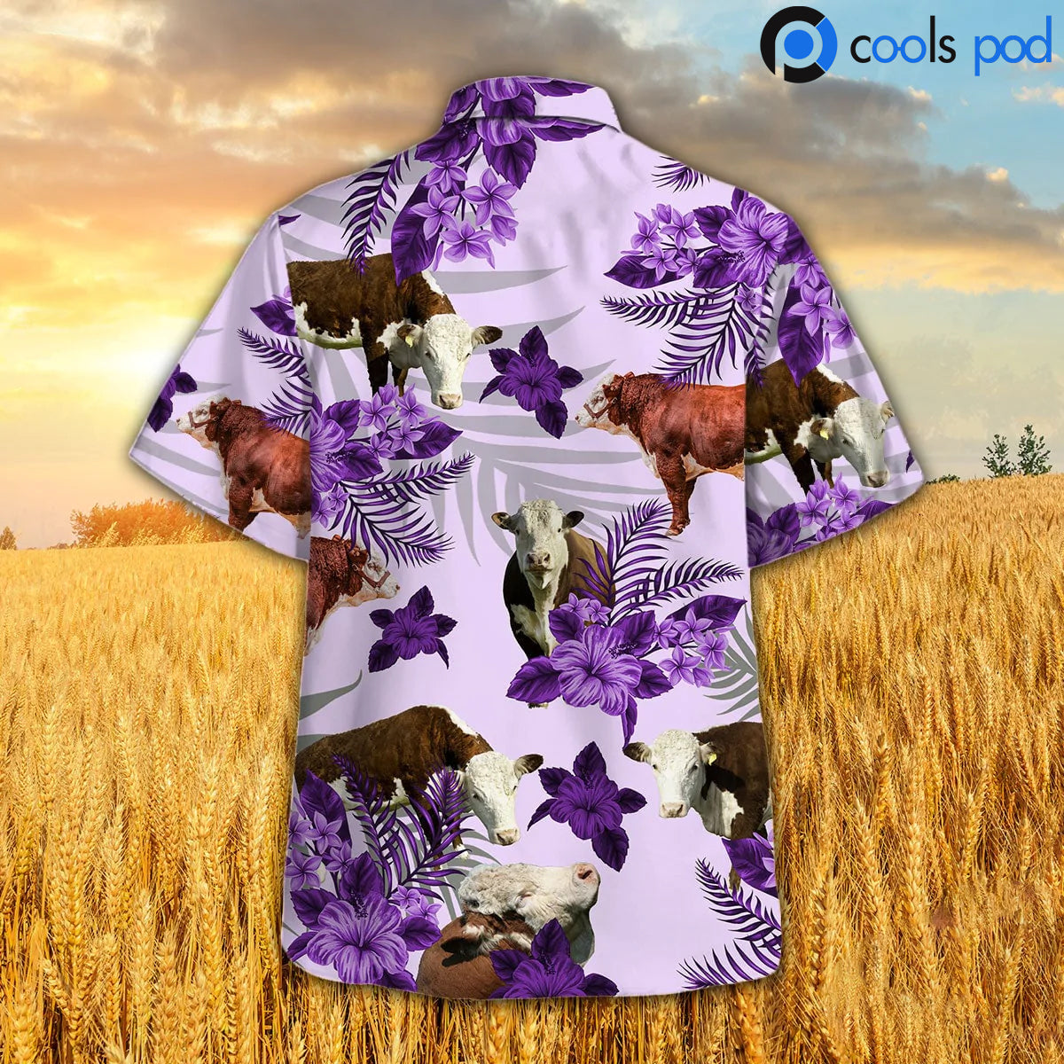 Hereford Purple Hibiscus Hawaiian Shirt/ Farm Hawaiian Shirt
