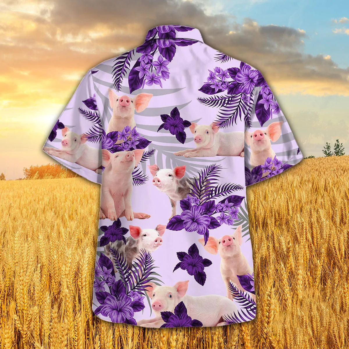 Pig Purple Hibiscus Hawaiian Shirt/ Animal Lover Hawaiian Shirt For Adult